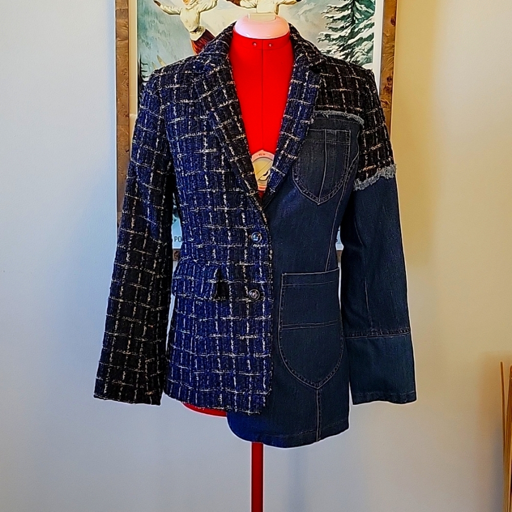 NWOT Asymmetrical Tweed and Denim Jacket